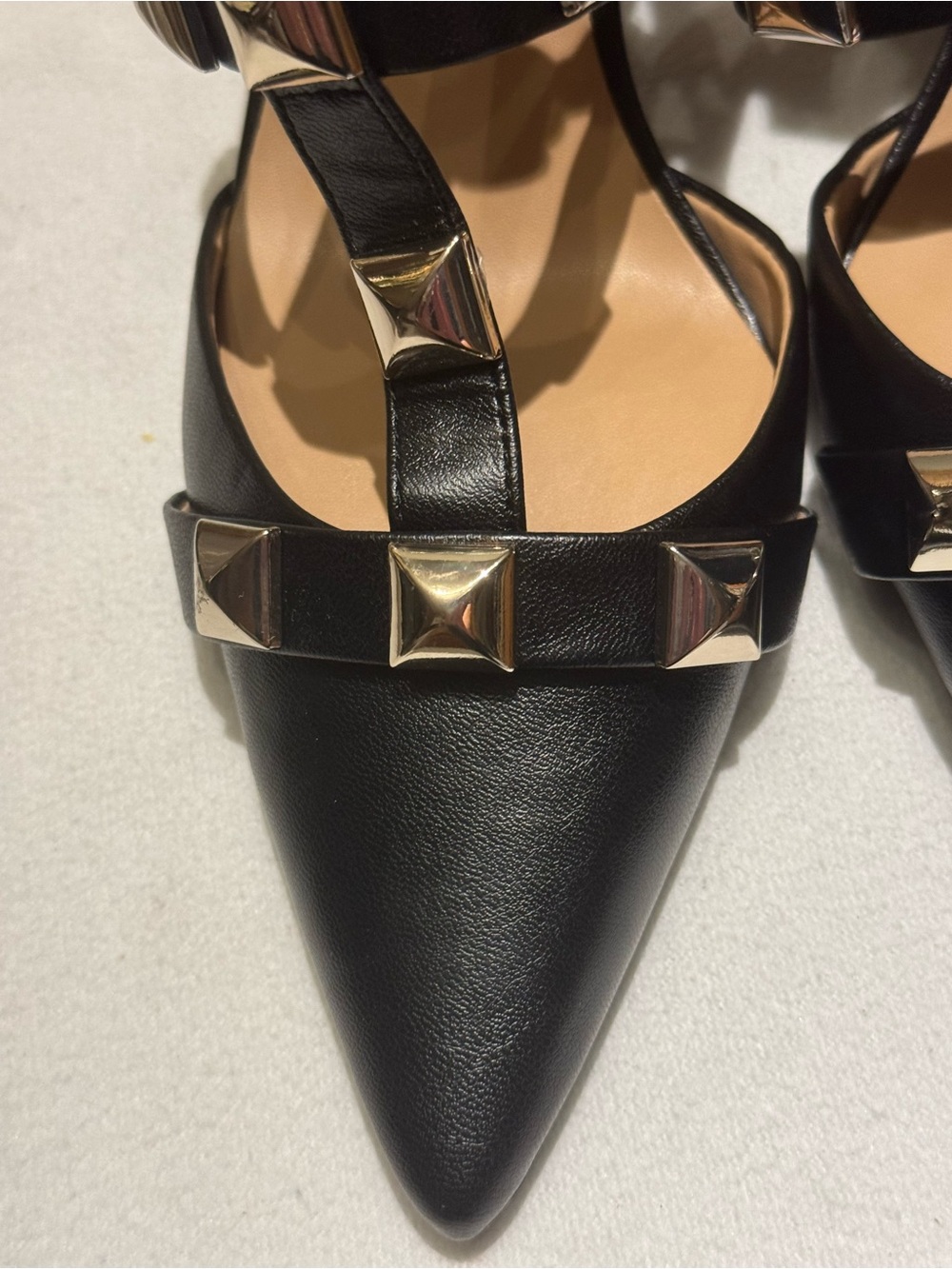 INC International Concepts Black Pointed-Toe Strappy Heels with Gold Studs - Picture 7 of 8